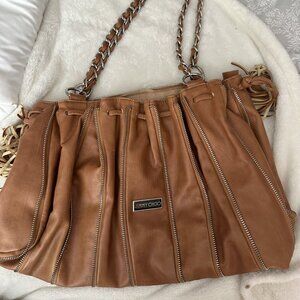 Jimmy Choo Large Slouchy Beige Leather Hobo Shoulder Handbag purse Zip Vintage